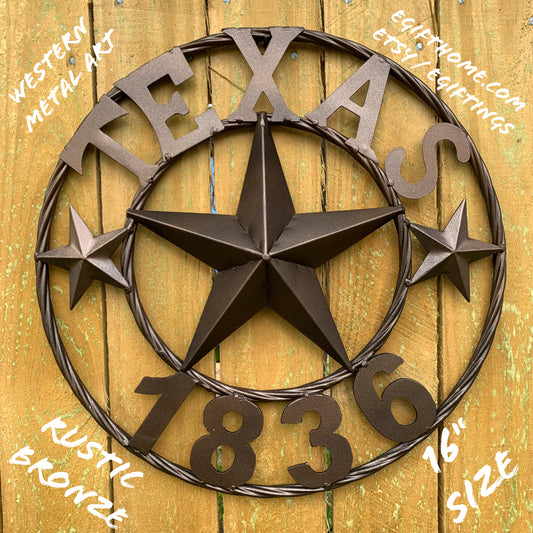 RUSTIC BRONZE TEXAS 1836 BARN LONE STAR METAL ART WESTERN HOME DECOR VINTAGE RUSTIC DARK BRONZE 16",24",32" NEW #EH11971