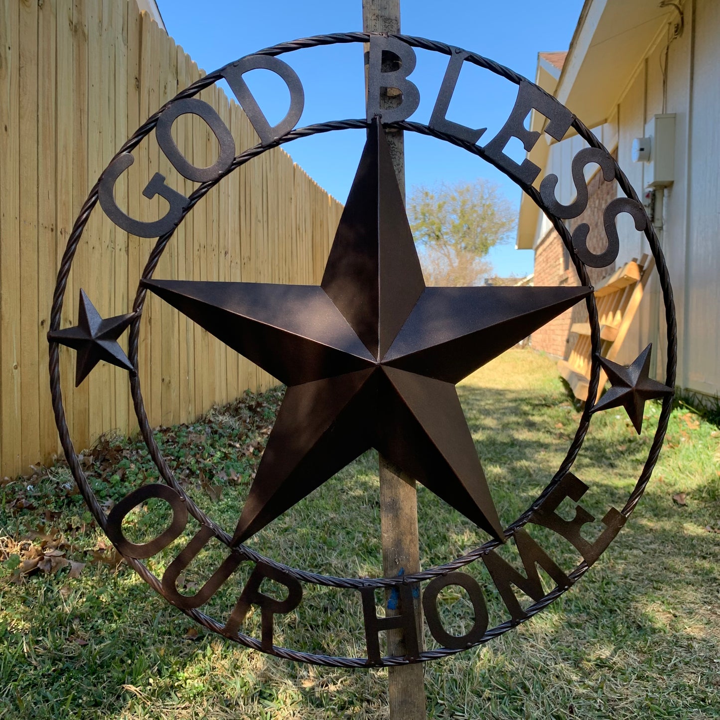 GOD BLESS OUR HOME BARN METAL STAR TWISTED ROPE RING WESTERN HOME DECOR RUSTIC BRONZE HANDMADE NEW #EH11021