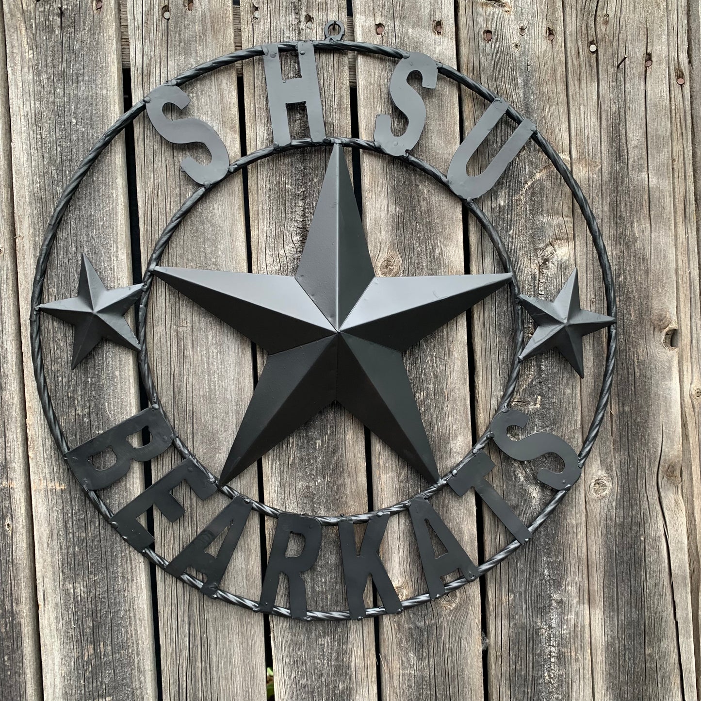 24",32" SHSU SAM HOUSTON BEARKATS RUSTIC BLACK METAL CUSTOM VINTAGE CRAFT RUSTIC BLACK TEAM STAR HANDMADE