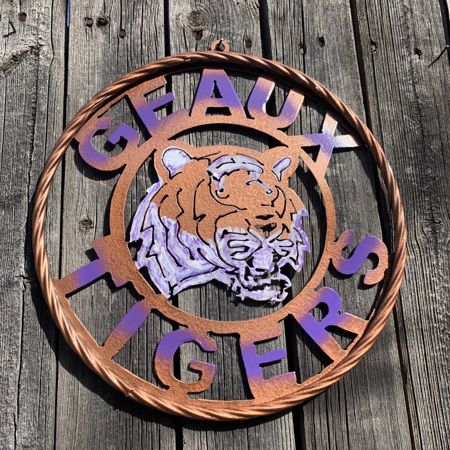 12",18",24",32" GEAUX TIGERS CUSTOM VINTAGE METAL CRAFT TEAM WALL ART HANDMADE
