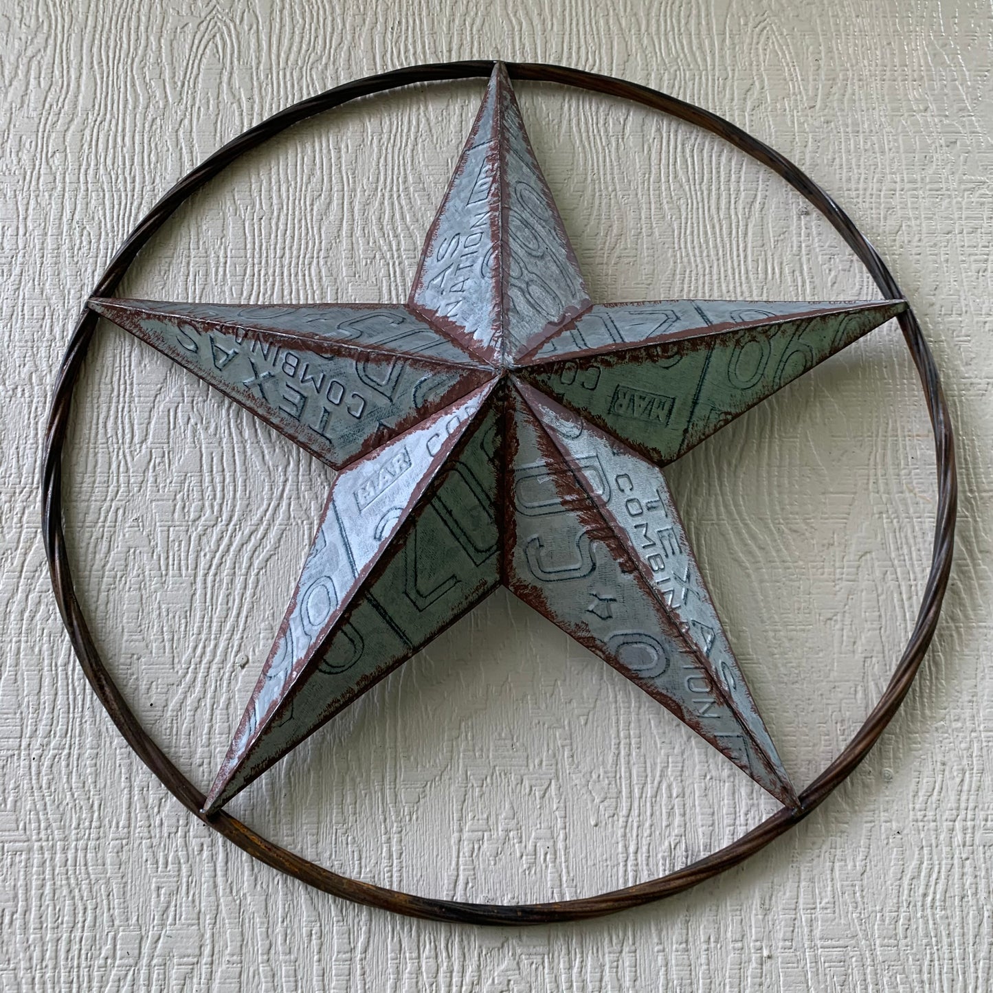 #RT6161 GALVANIZED TEXAS LICENSE PLATE STAR BARN METAL WESTERN HOME DECOR HANDMADE NEW