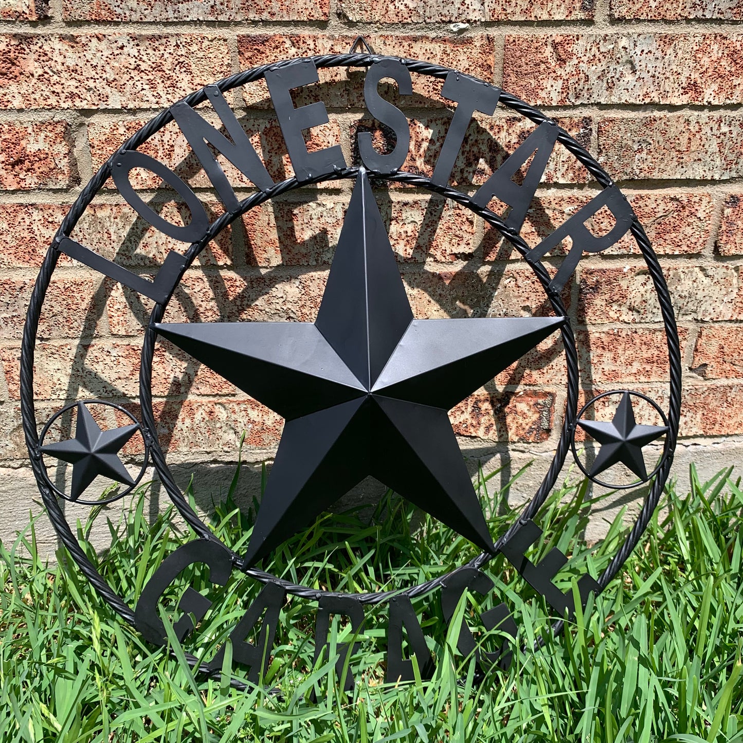LONESTAR GARAGE STYLE CUSTOM BARN NAME STAR LONESTAR GARAGE METAL NAME BARN STAR WITH TWISTED ROPE RING 3d STAR ART WESTERN HOME DECOR RUSTIC BROWN