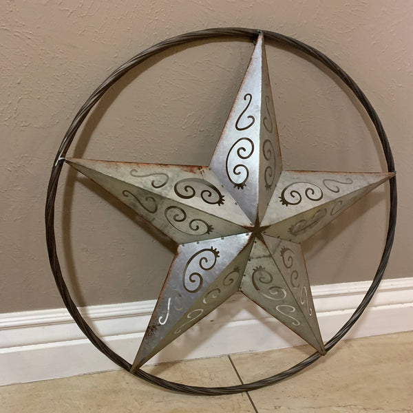 GALVANIZED SCROLL CARVED METAL BARN STAR WALL ART WESTERN HOME DECOR HANDMADE #EH12313