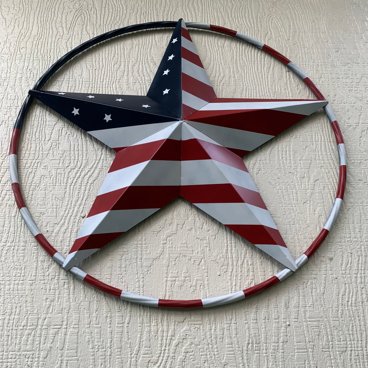 USA FLAG STAR AMERICAN FLAG METAL3D TWIST ROPE RING RED WHT BLUE WESTERN HOME DECOR HANDMADE #EH11925, 12",24",36",48"