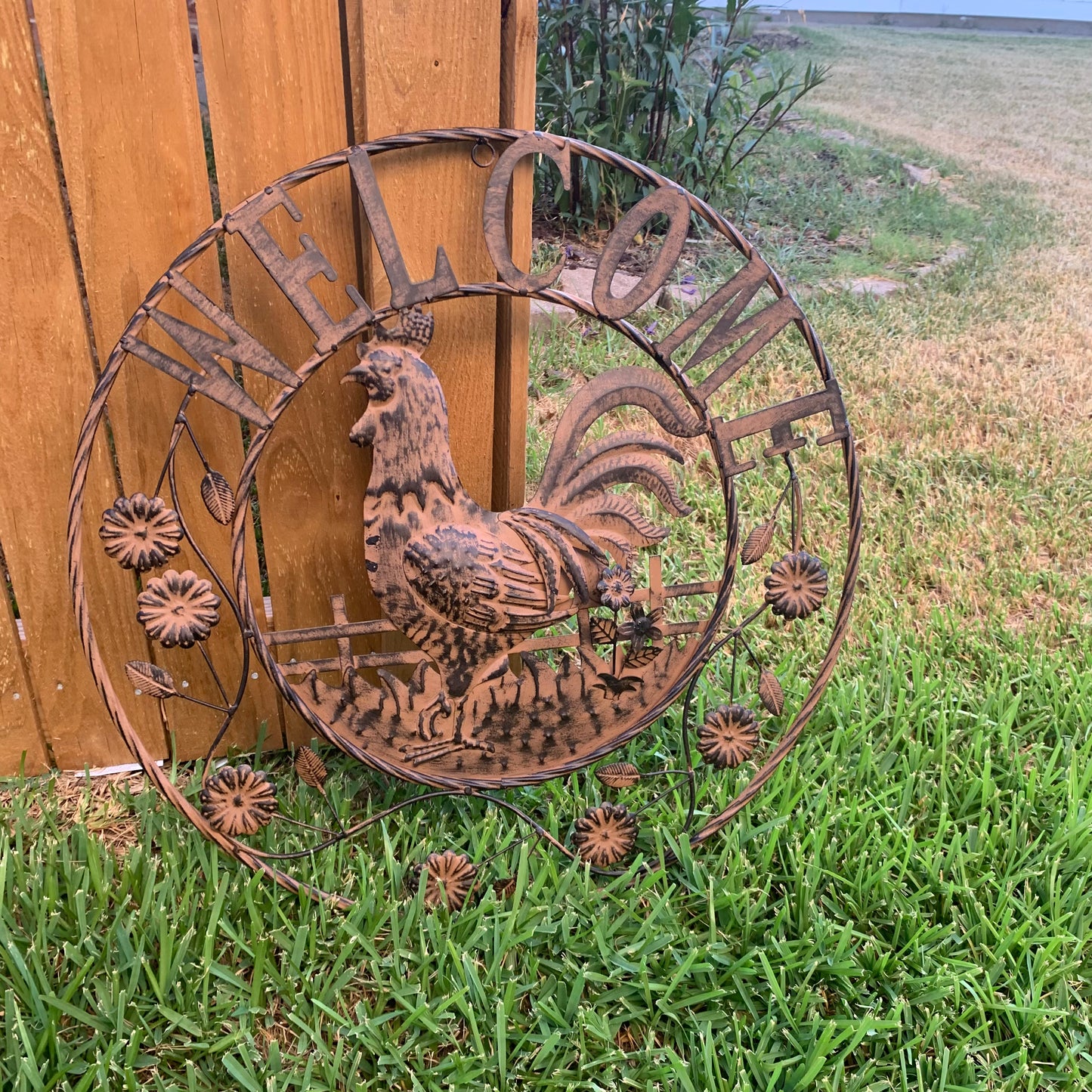 #EH11437 ROOSTER WELCOME 24" SCROLL ART METAL SIGN WESTERN HOME DECOR NEW
