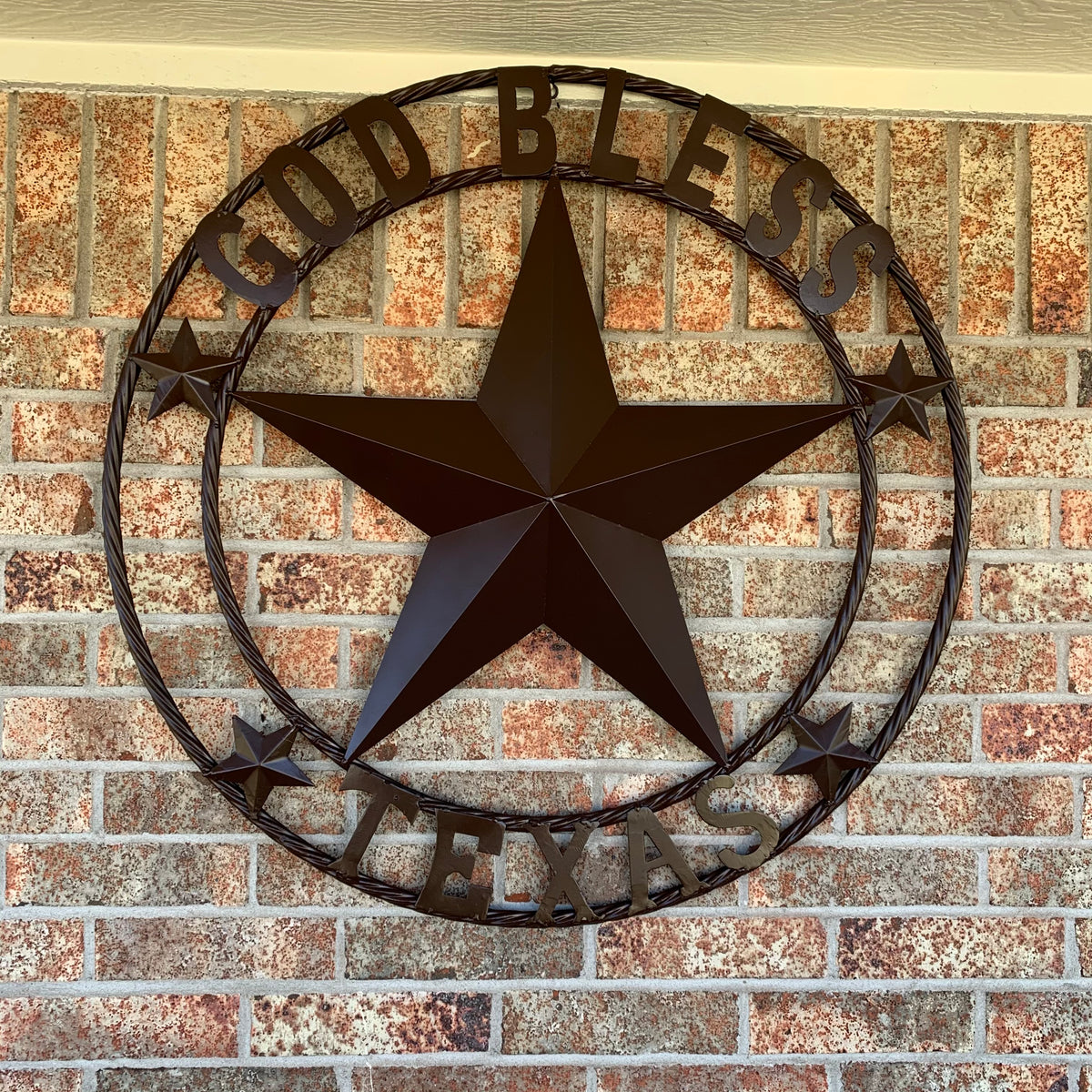 GOD BLESS TEXAS BROWN BARN STAR METAL LONE STAR TWISTED ROPE RING WESTERN HOME DECOR HANDMADE NEW #EH11085