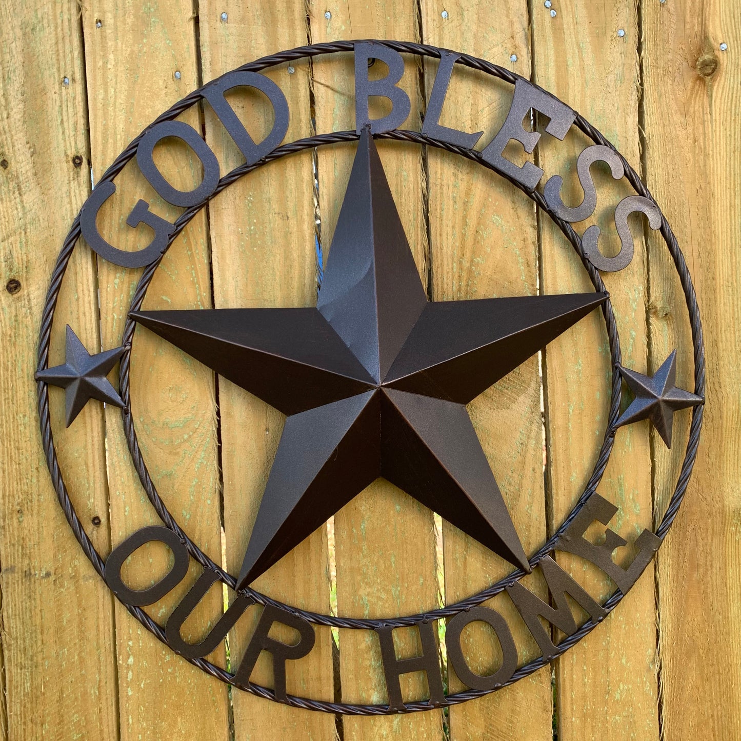 GOD BLESS OUR HOME BARN METAL STAR TWISTED ROPE RING WESTERN HOME DECOR RUSTIC BRONZE HANDMADE NEW #EH11021