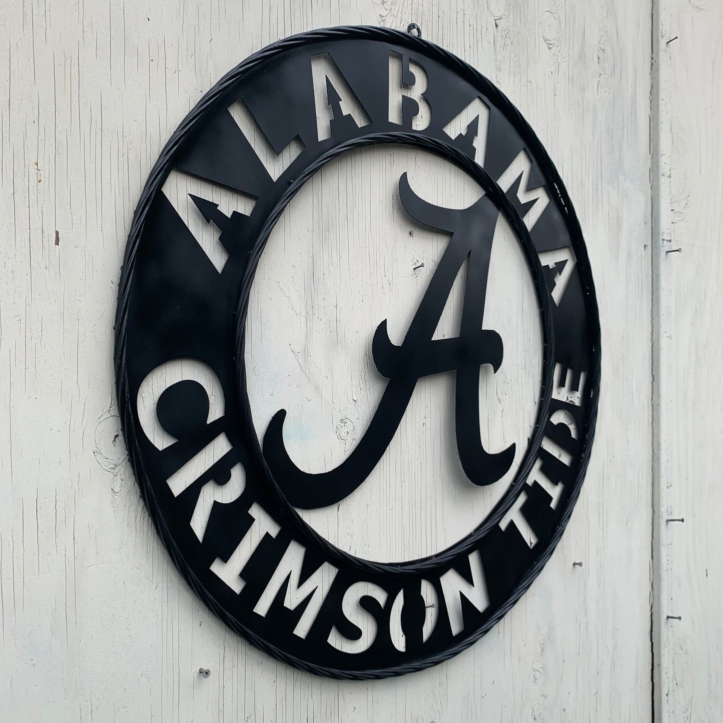 ALABAMA CRIMSON TIDE BLACK WIDE BAND RING LASERCUT CUSTOM METAL VINTAGE TEAM CRAFT HANDMADE