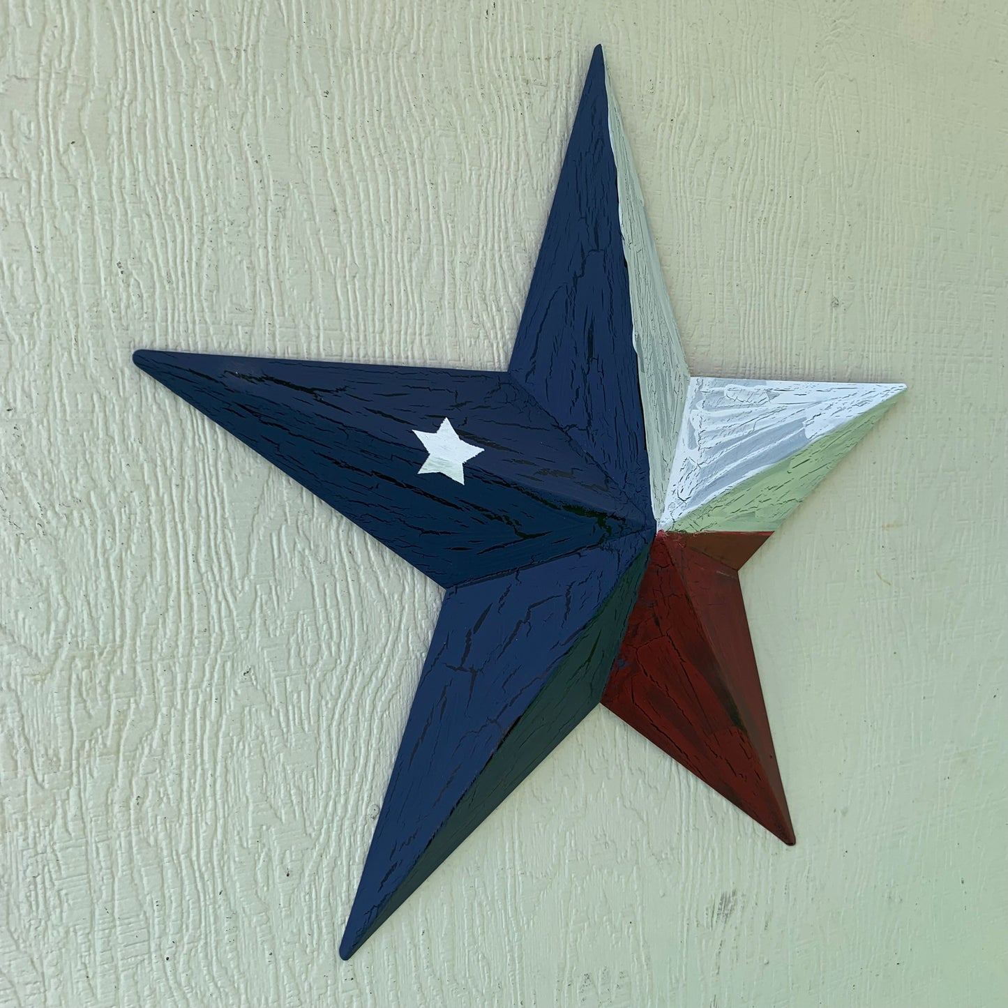 CRACKLE STYLE RED WHITE & BLUE METAL BARN STAR METAL WALL ART WESTERN HOME DECOR RUSTIC NEW