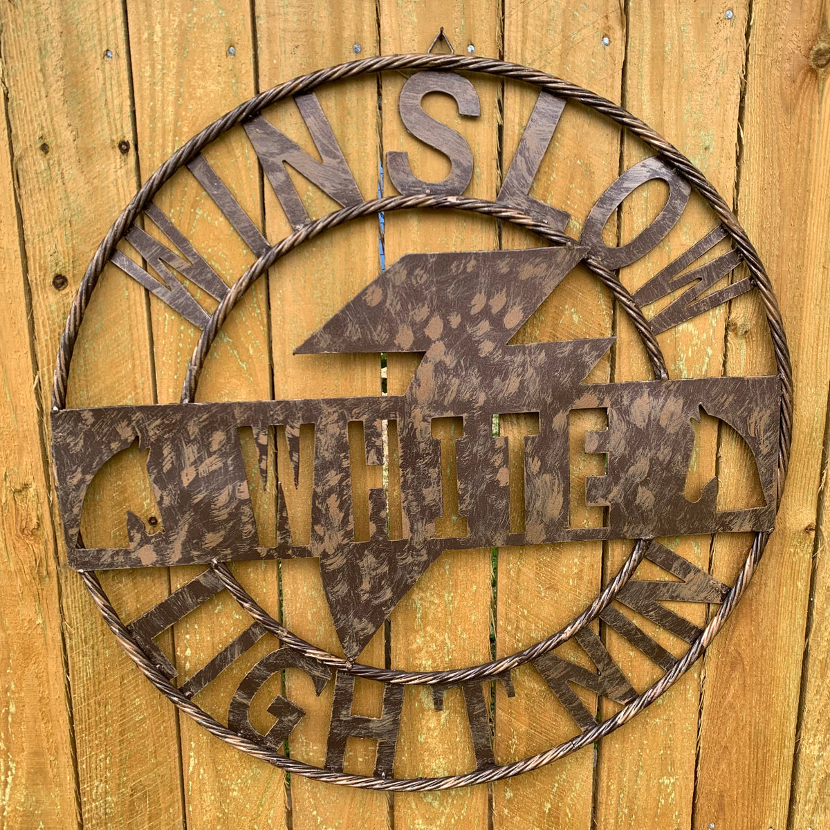 CUSTOM NAME LIGHTNIN HORSE STYLE SIGN RAW METAL BARN ROPE RING WESTERN HOME DECOR HANDMADE 24",32",36"
