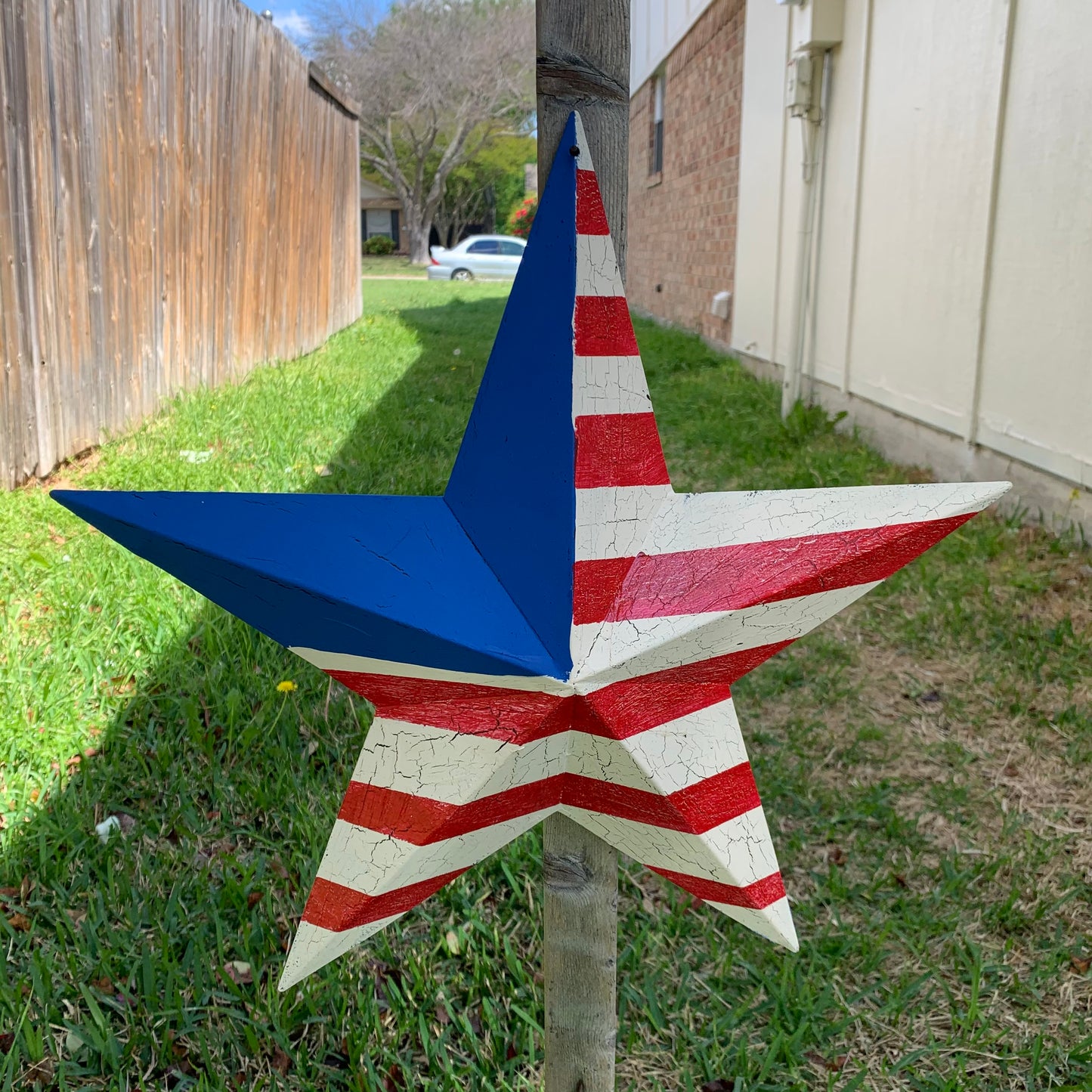 CRACKLE STAR RED WHITE BLUE Metal Wall Art Western Home Decor Handmade 9",12",16",24",30",34",36"