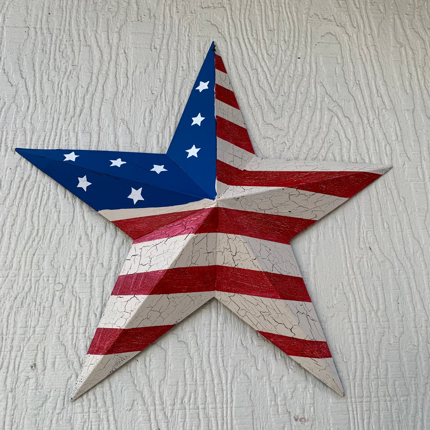 CRACKLE STAR RED WHITE BLUE Metal Wall Art Western Home Decor Handmade 9",12",16",24",30",34",36"