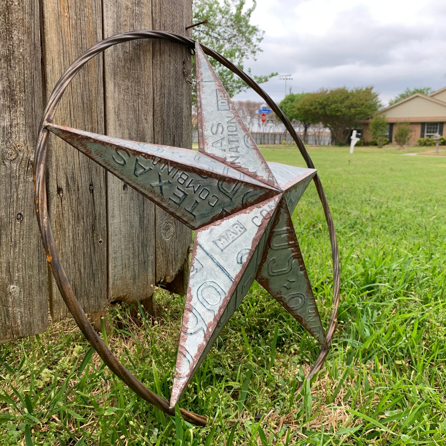 #RT6161 GALVANIZED TEXAS LICENSE PLATE STAR BARN METAL WESTERN HOME DECOR HANDMADE NEW