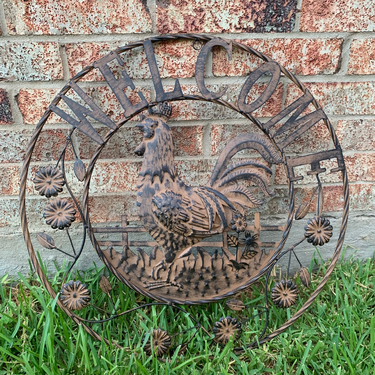 #EH11437 ROOSTER WELCOME 24" SCROLL ART METAL SIGN WESTERN HOME DECOR NEW