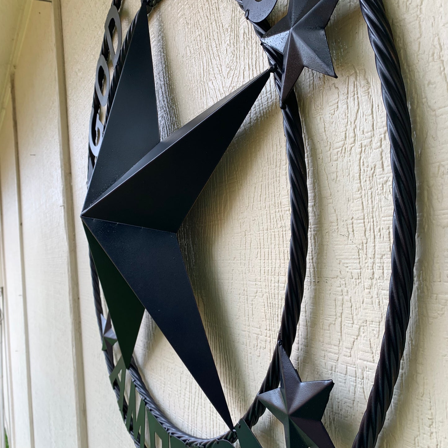 GOD BLESS AMERICA NAVY BLUE METAL BARN STAR RING ART WESTERN HOME DECOR NEW-#EH10131