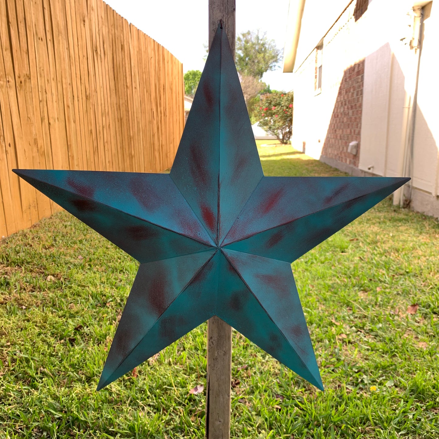 #EH10480 TURQUOISE DISTRESSED TWO TONE BARN STAR METAL ART WESTERN HOME DECOR HANDMADE NEW