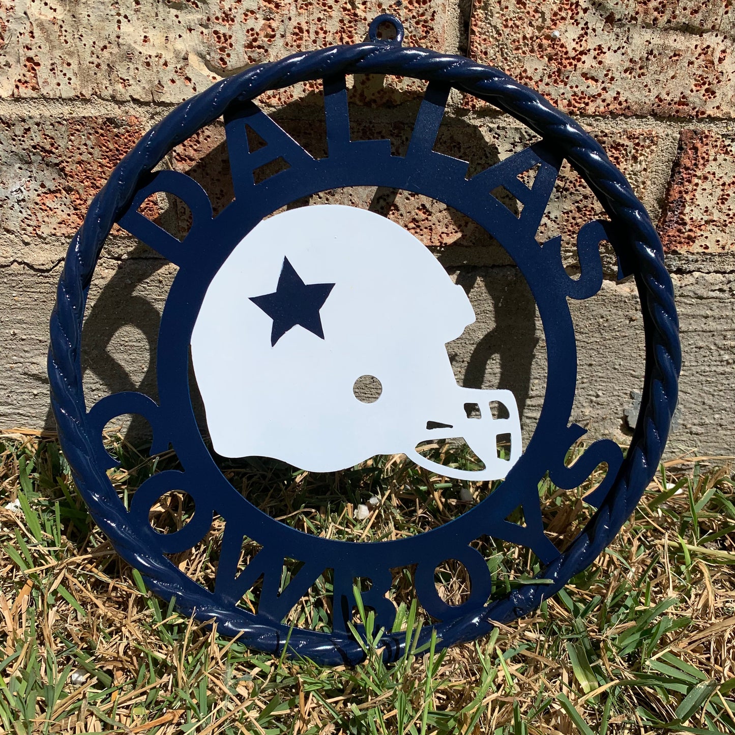 12", 18", 24", 32" DALLAS COWBOYS HELMET SIGN NAVY BLUE & WHITE METAL CUSTOM VINTAGE CRAFT WALL ART TEAM SIGN HANDMADE