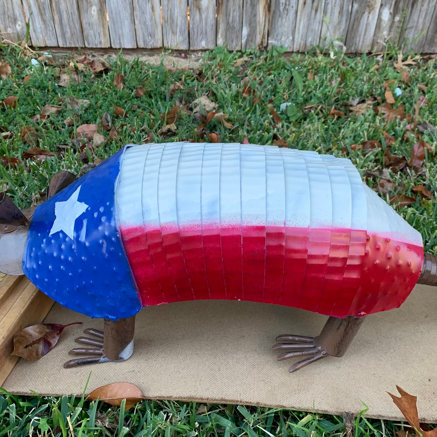 TEXAS FLAG ARMADILLO GARDEN ANIMAL SCULPTURE YARD ART METAL DECOR ORNAMENT PATRIOTIC DECOR HANDMADE #EH12220 30",22",14",10"