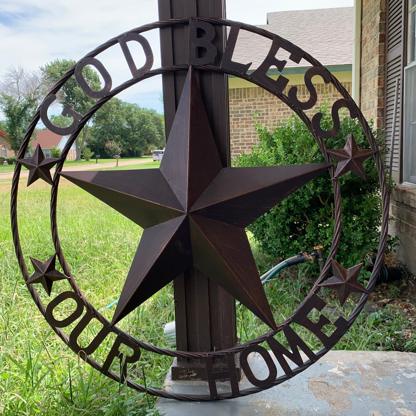 GOD BLESS OUR HOME BARN STAR METAL LONE STAR TWISTED ROPE RING WESTERN HOME DECOR HANDMADE #EH11040