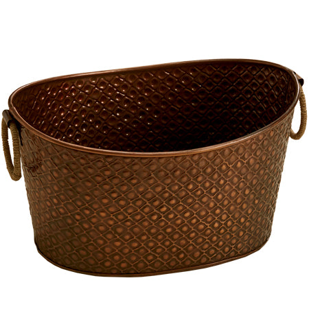 IH_9353 16" JUTE HANDLE OVAL COPPER METAL TUB BUCKET WESTERN HOME DECOR HANDMADE NEW