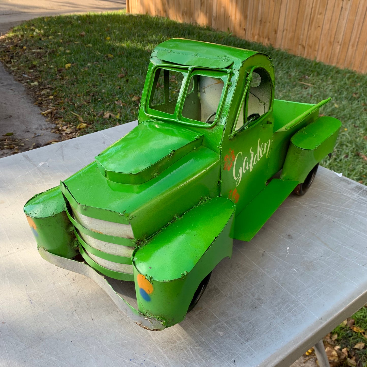 GARDEN GREEN 20" PICKUP TRUCK METAL ART GARDEN FIGURINE OUTDOOR & INDOOR GARDEN WESTERN HOME DECOR HANDMADE NEW SIZE 20"L x 10"W x 12" H #EH12523