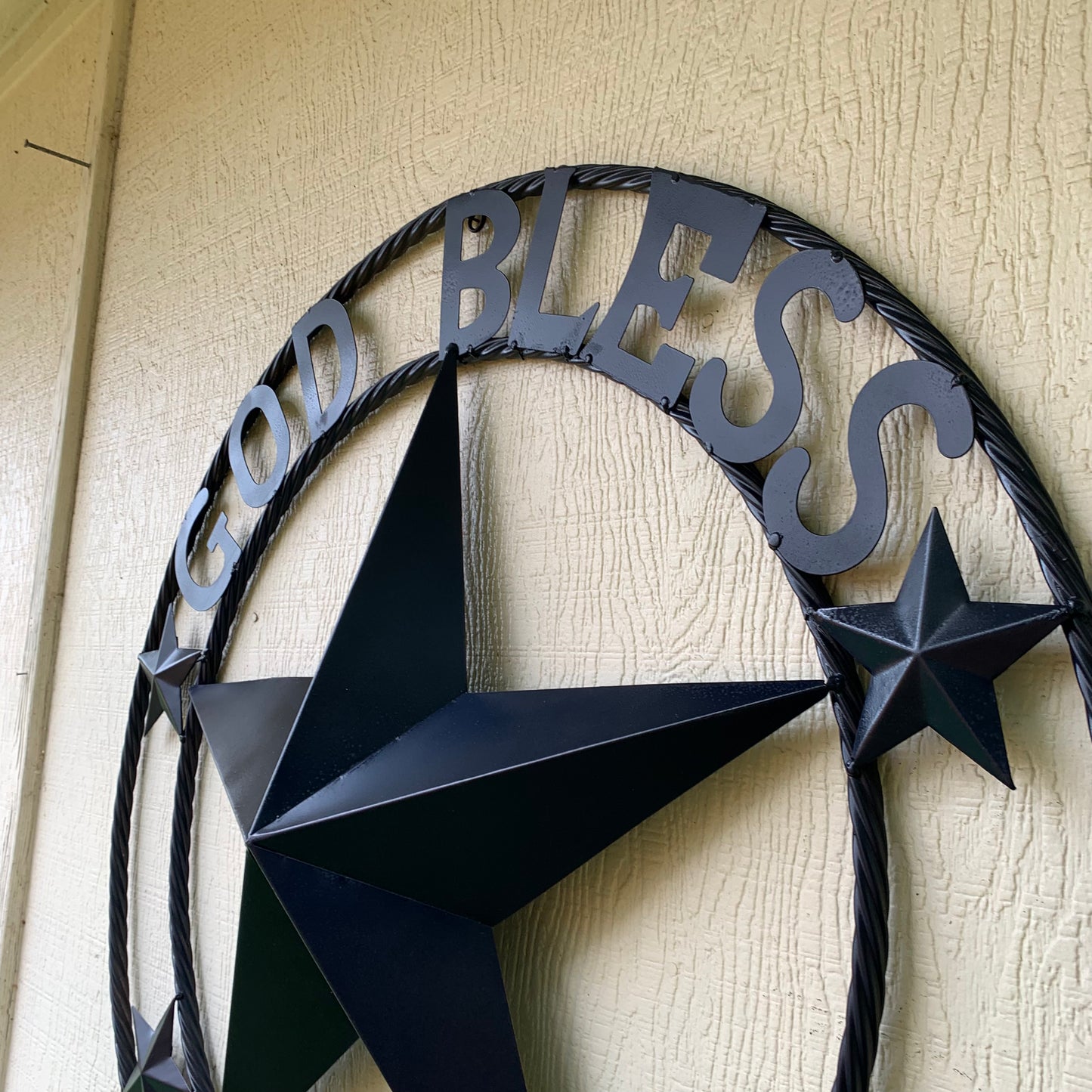GOD BLESS AMERICA NAVY BLUE METAL BARN STAR RING ART WESTERN HOME DECOR NEW-#EH10131