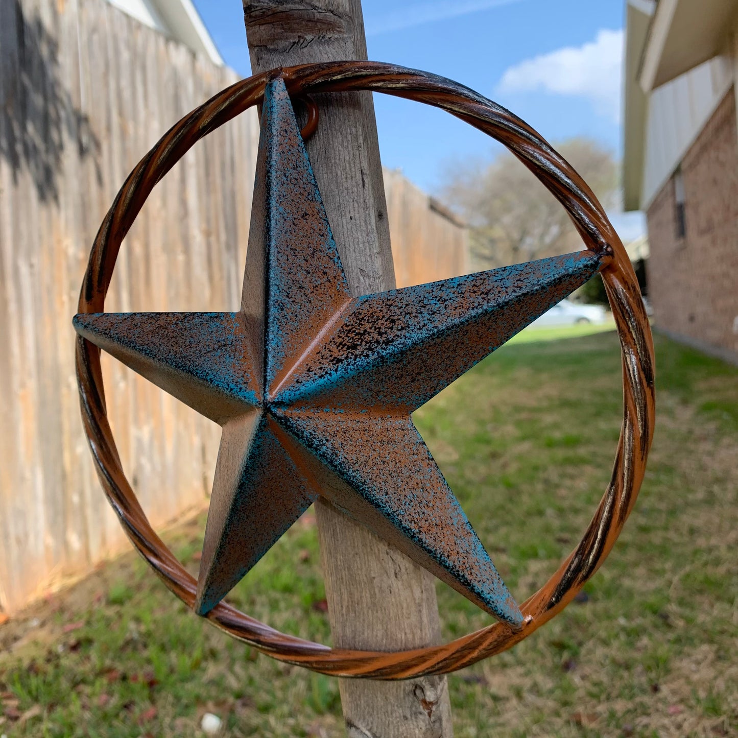 TURQUOISE DISTRESSED BARN METAL STAR WESTERN HOME DECOR ART HANDMADE #EH13601