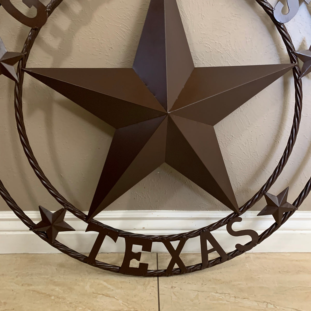 GOD BLESS TEXAS BROWN BARN STAR METAL LONE STAR TWISTED ROPE RING WESTERN HOME DECOR HANDMADE NEW #EH11085