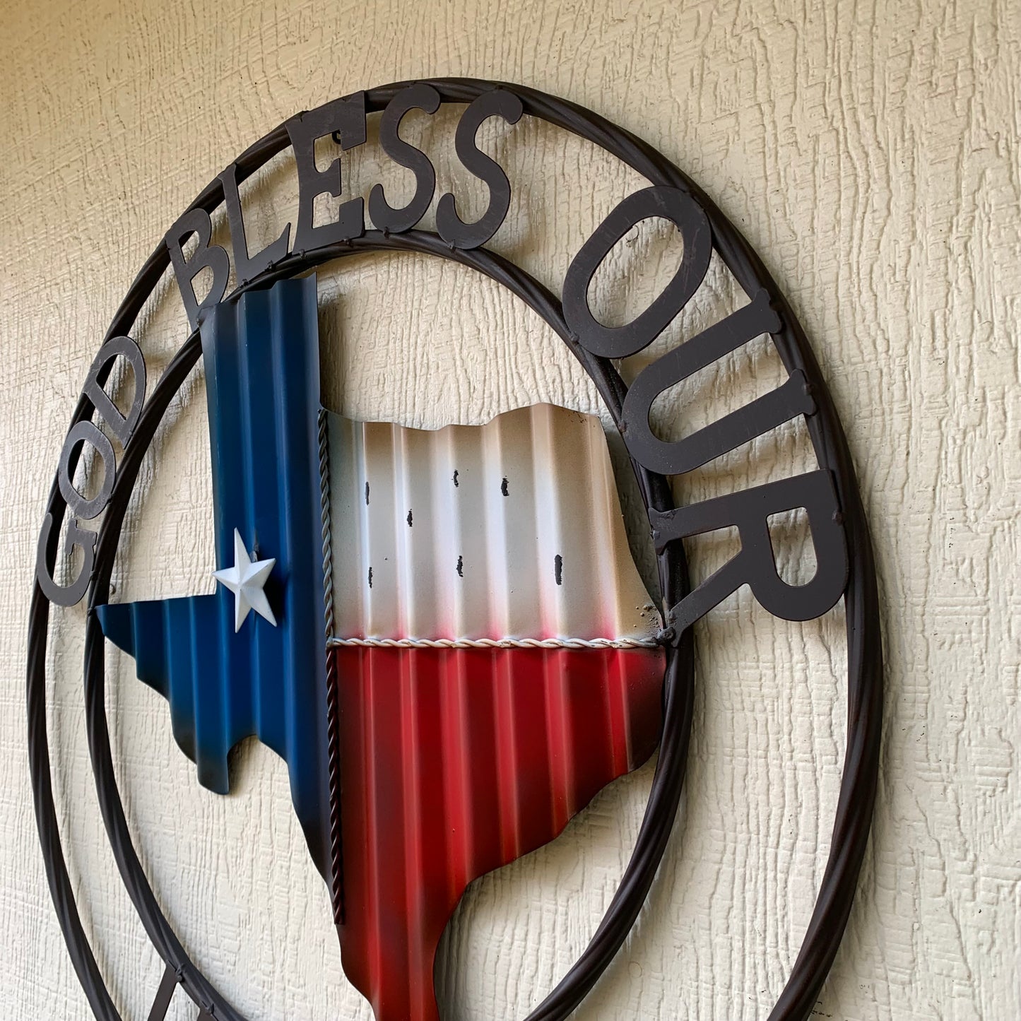 24" WAVY GOD BLESS PUR HOME STATE OF TEXAS METAL CRAFT SIN WESTERN HOME DECOR HANDMADE NEW #EH12970