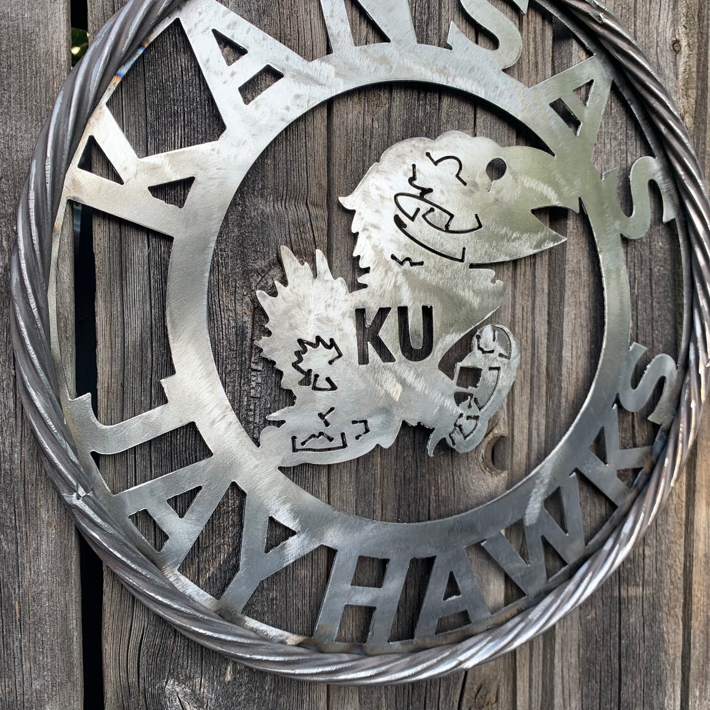 KANSAS JAYHAWKS RAW METAL CUSTOM VINTAGE CRAFT WALL ART TEAM SIGN HANDMADE