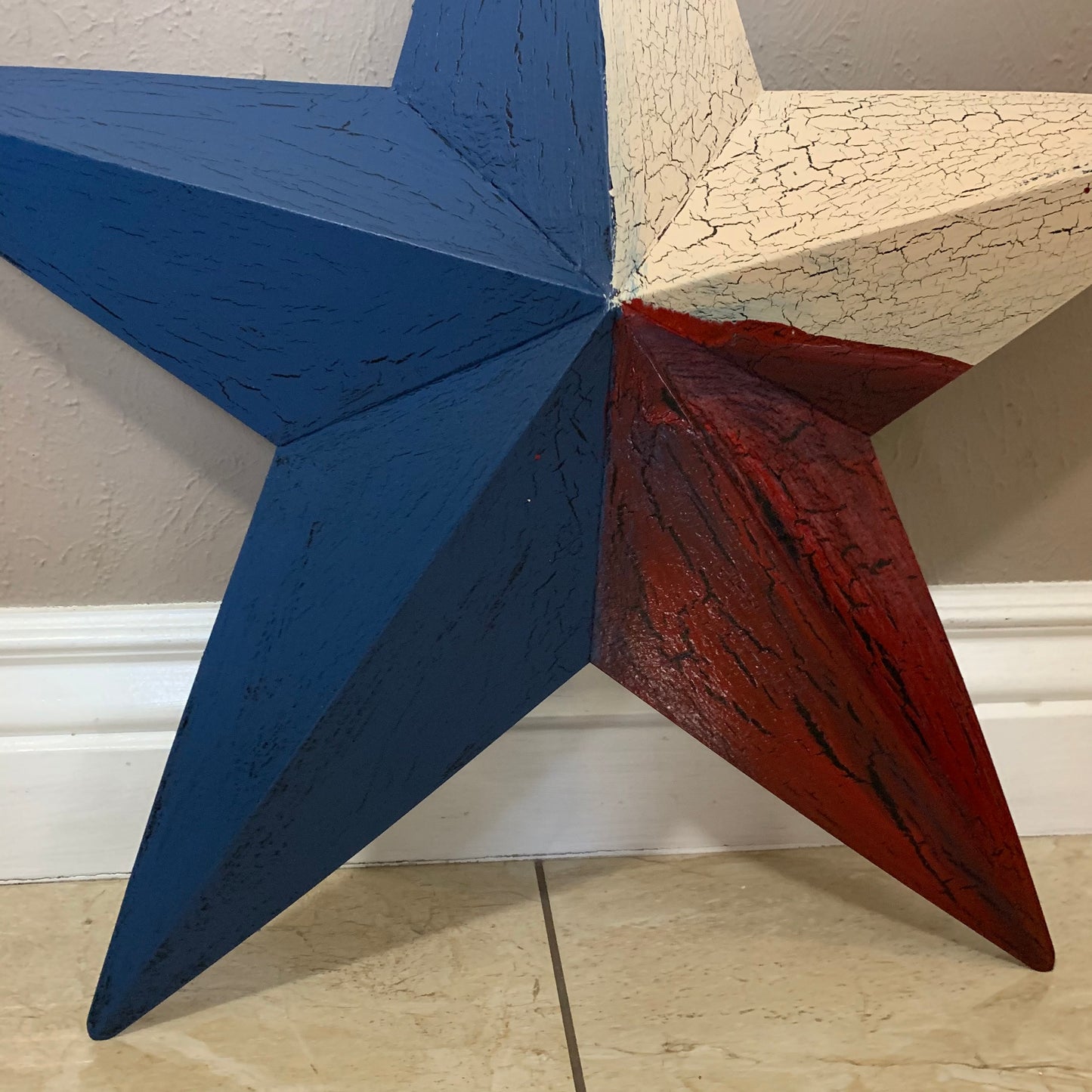 CRACKLE STYLE RED BEIGE & BLUE METAL BARN STAR METAL WALL ART WESTERN HOME DECOR RUSTIC NEW