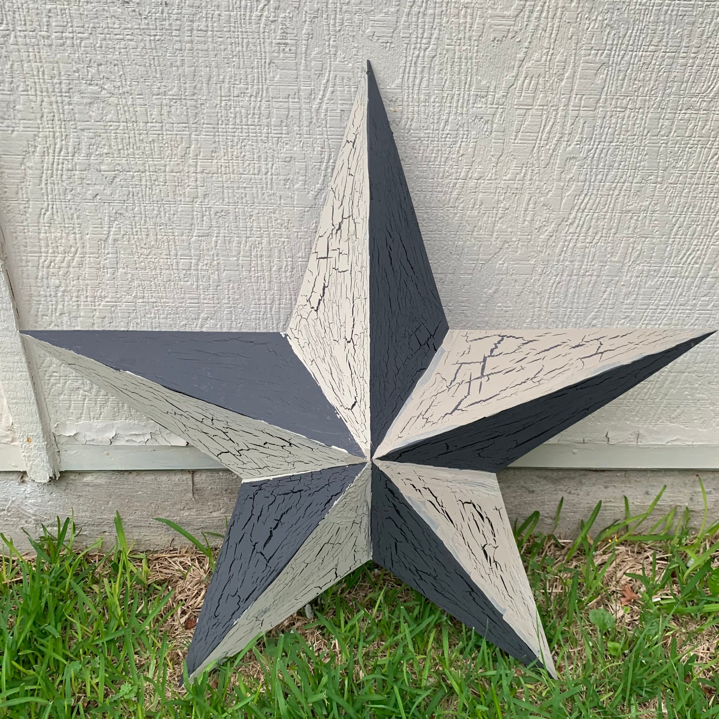 CRACKLE STYLE BEIGE & BLACK METAL BARN STAR METAL WALL ART WESTERN HOME DECOR RUSTIC NEW
