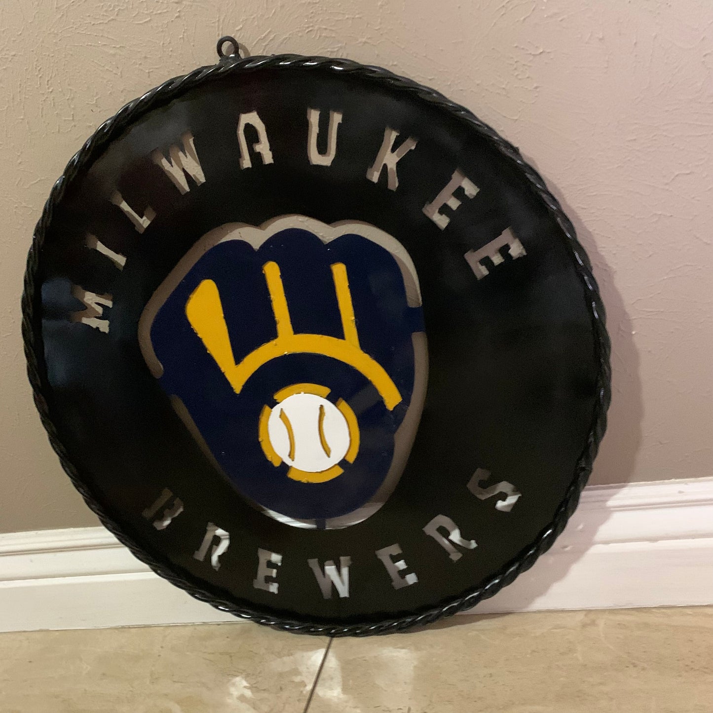 24" MILWAUKEE BREWERS WIDE BAND DISC CUSTOM METAL VINTAGE CRAFT TEAM SPORTS SIGN HANDMADE