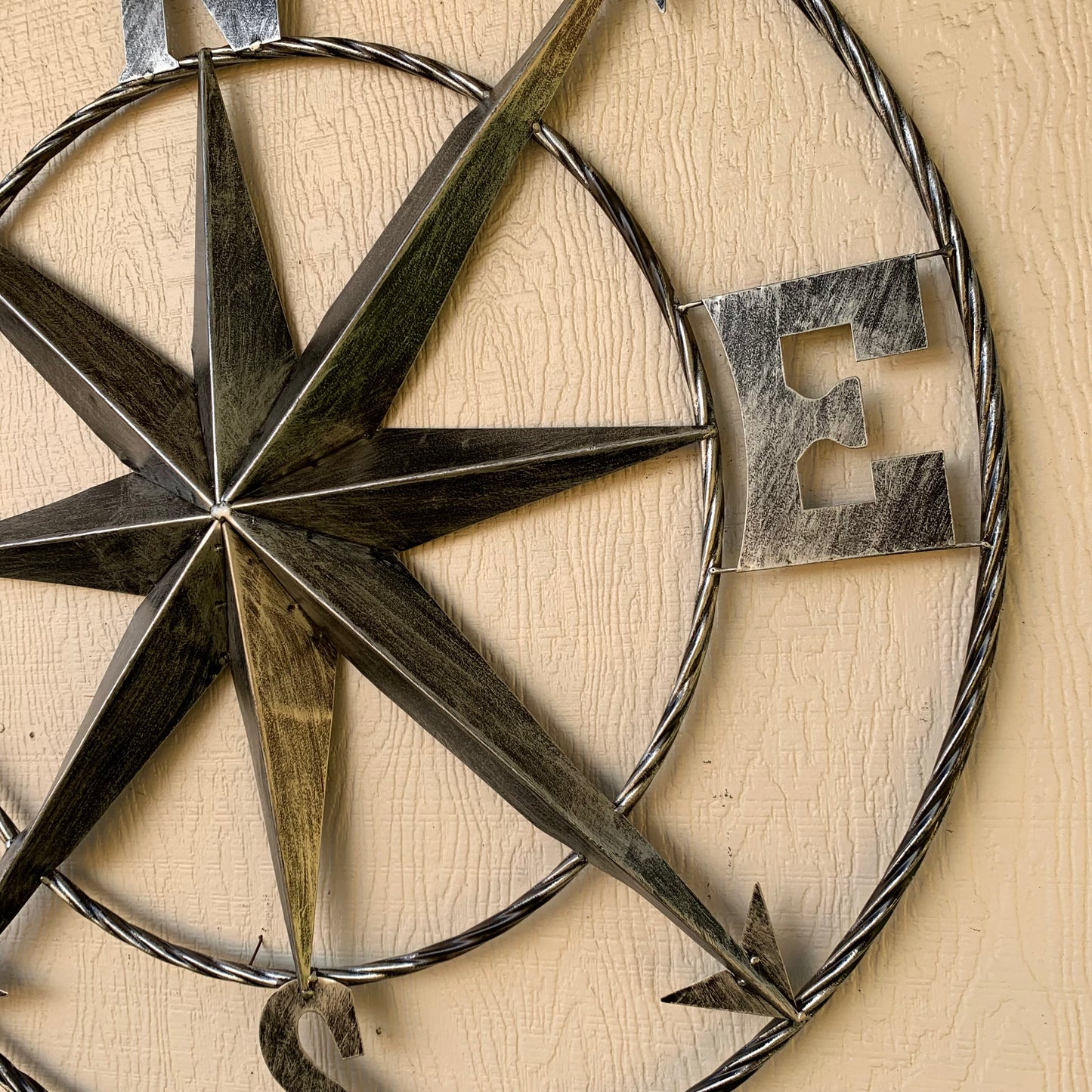 36" COMPASS GREY METAL ART WESTERN METAL ART HOME WALL DECOR RUSTIC GREY #EH10383