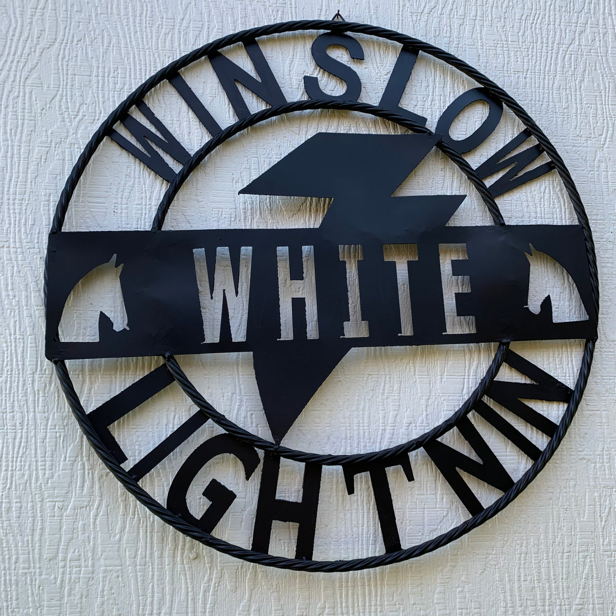 CUSTOM NAME LIGHTNIN HORSE STYLE SIGN RAW METAL BARN ROPE RING WESTERN HOME DECOR HANDMADE 24",32",36"