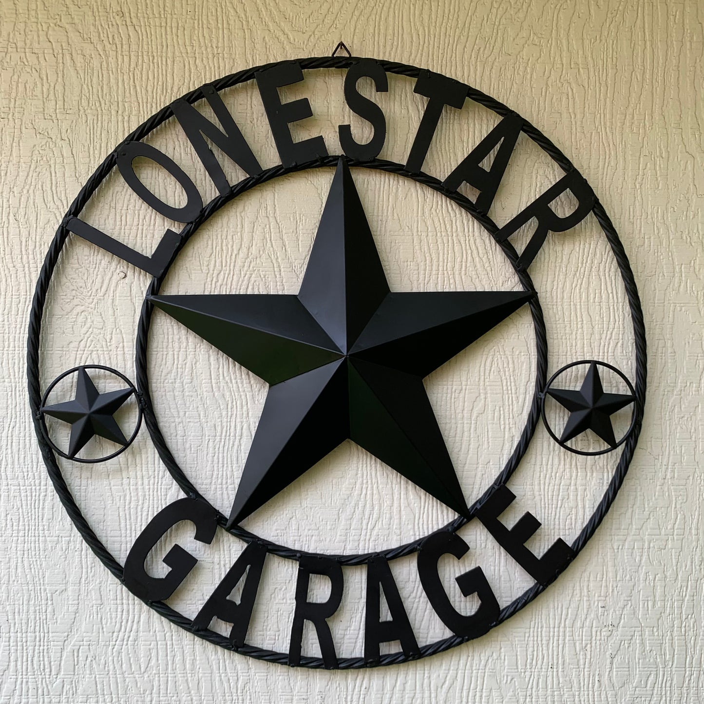 LONESTAR GARAGE STYLE CUSTOM BARN NAME STAR LONESTAR GARAGE METAL NAME BARN STAR WITH TWISTED ROPE RING 3d STAR ART WESTERN HOME DECOR RUSTIC BROWN