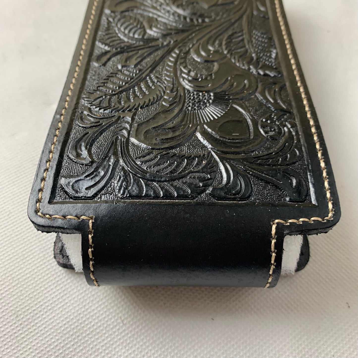 #WS341D 7" COWBOY PRAYER HOLSTER BLACK LEATHER POUCH EXTRA LARGE  BELT LOOP CELL PHONE CASE UNIVERSAL OVERSIZE--FREE SHIPPING