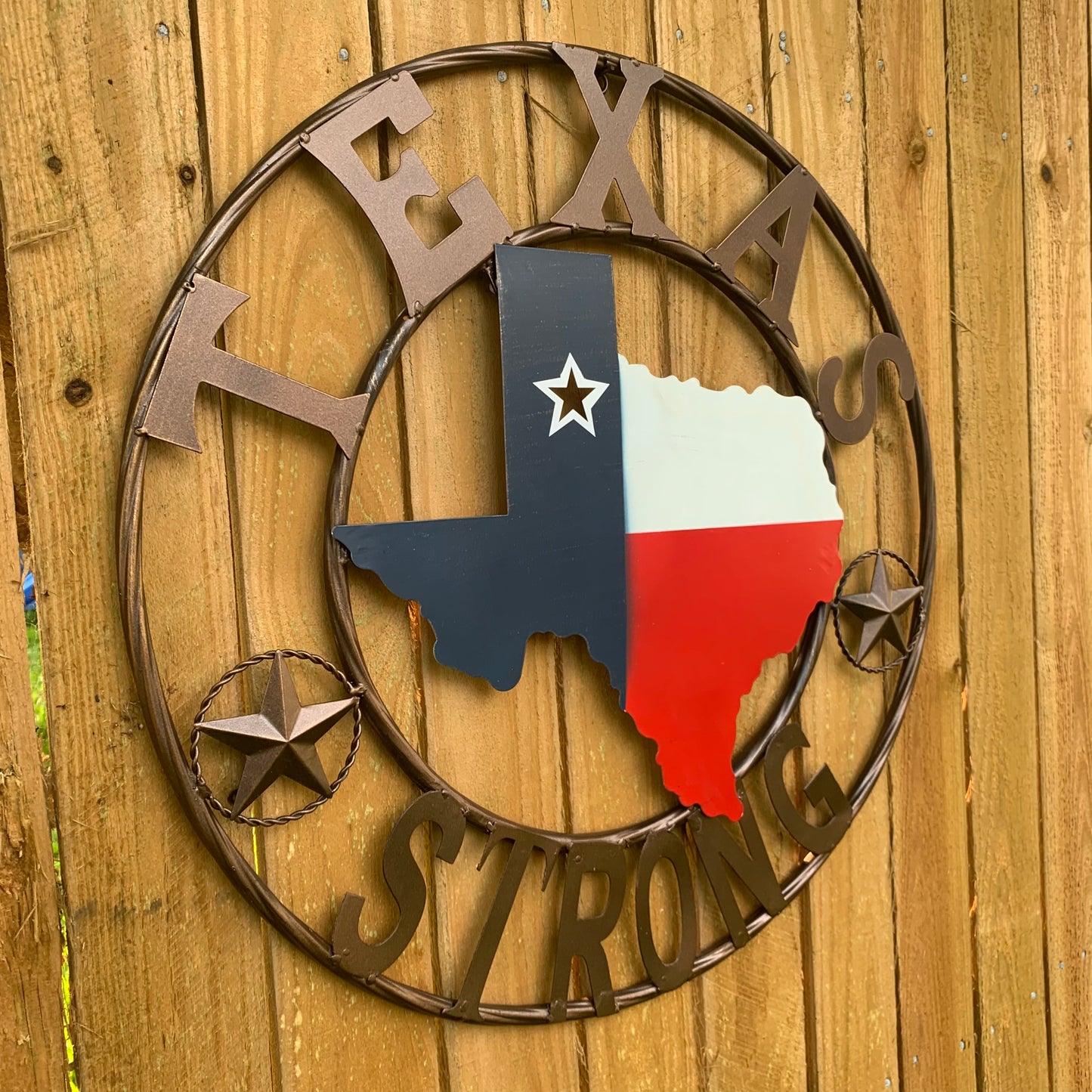 TEXAS STRONG BARN METAL WALL ART SIGN WESTERN HOME DECOR RED WHITE BLUE HANDMADE #EH13213