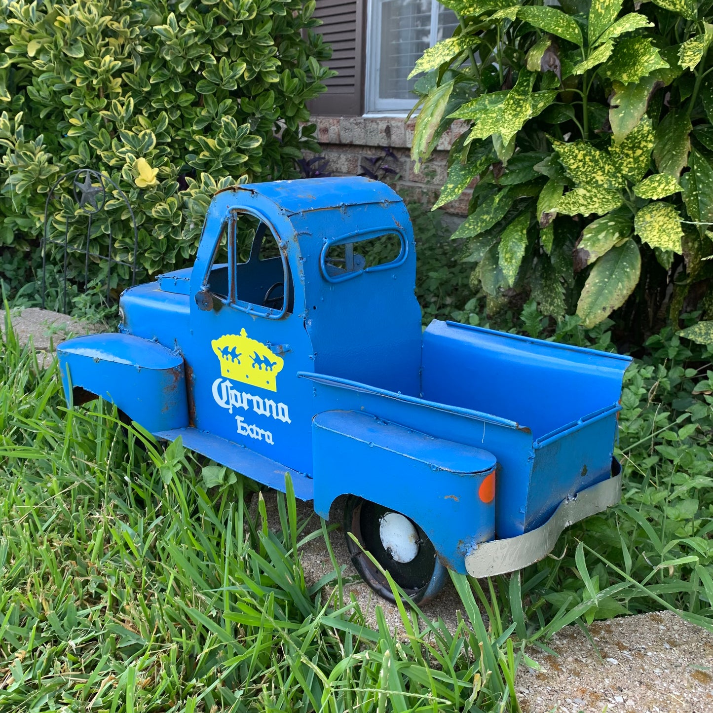 PICKUP TRUCK 20" METAL ART FIGURINE OUTDOOR & INDOOR GARDEN WESTERN HOME DECOR HANDMADE NEW: 20"L x 10"W x 12" H