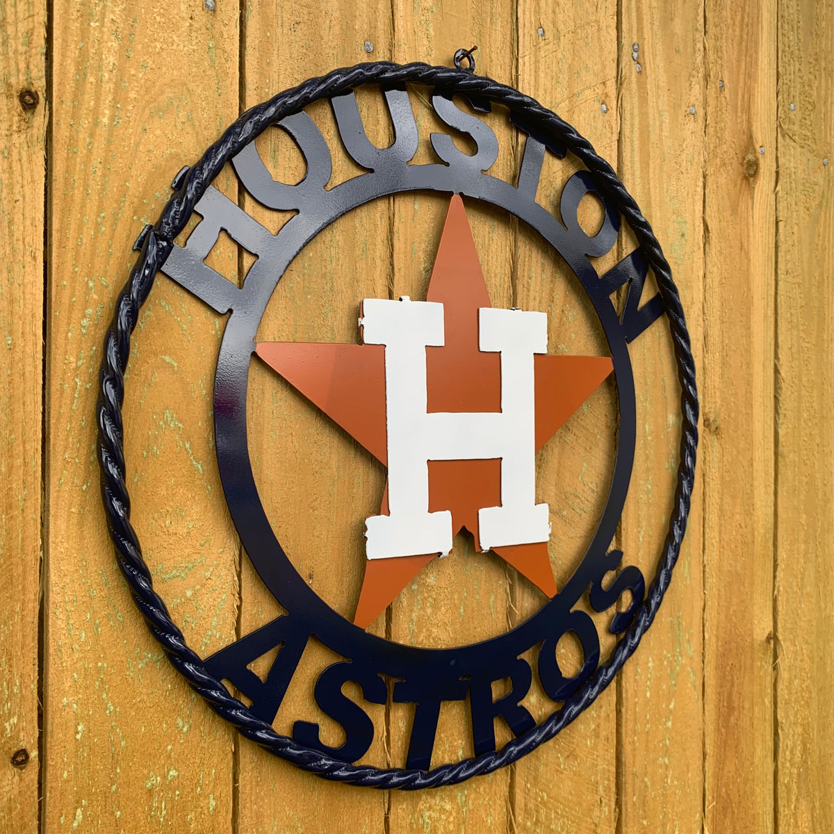 HOUSTON ASTROS ORANGE & NAVY  BLUE CUSTOM METAL VINTAGE CRAFT WALL ART HANDMADE 12",18",24",32",36"