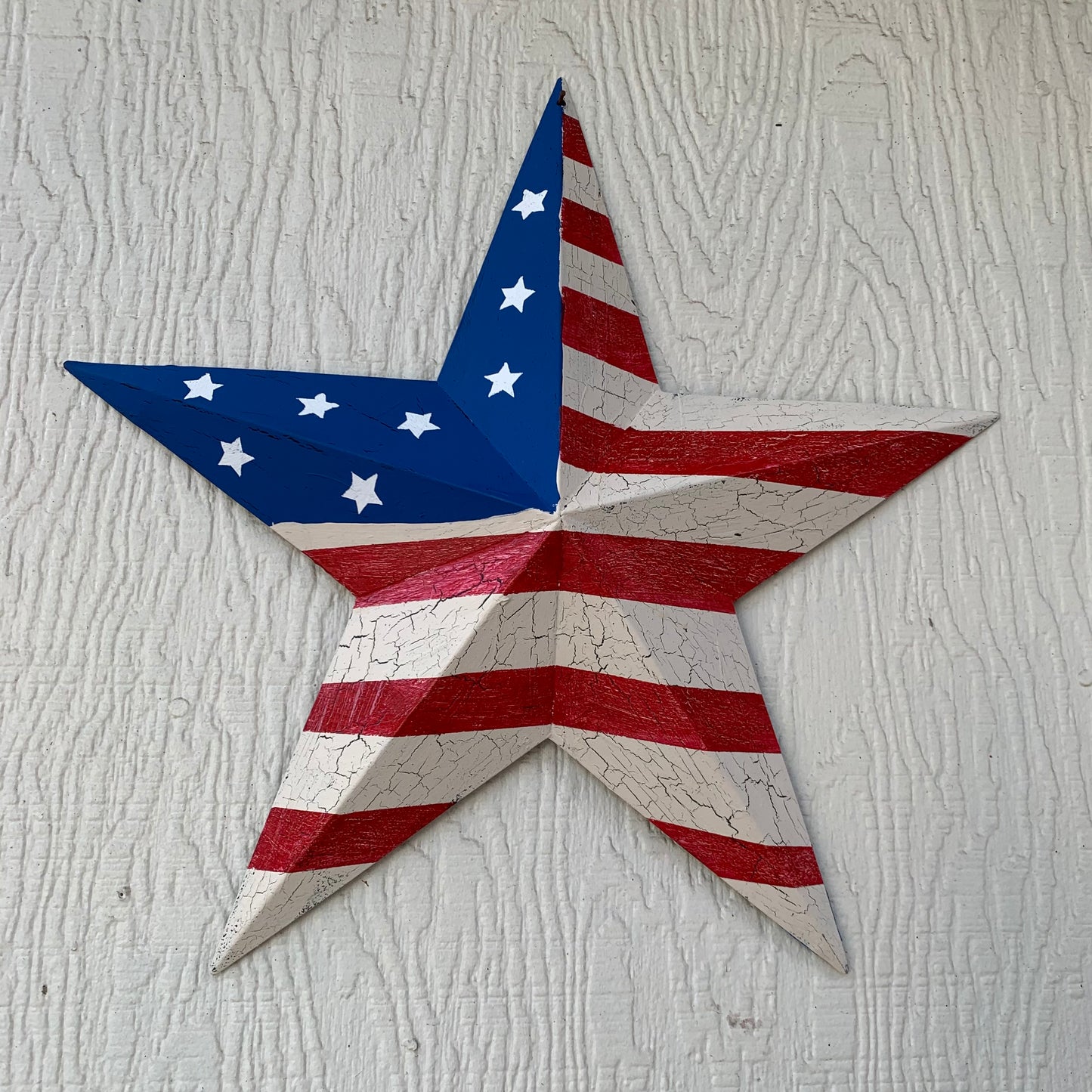 CRACKLE STAR RED WHITE BLUE Metal Wall Art Western Home Decor Handmade 9",12",16",24",30",34",36"