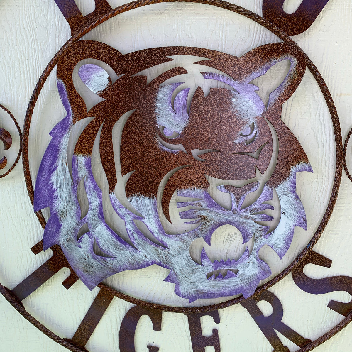 LSU TIGERS PURPLE WHITE CUSTOM METAL VINTAGE CRAFT SIGN TEAM WALL ART WESTERN HOME DECOR HANDMADE