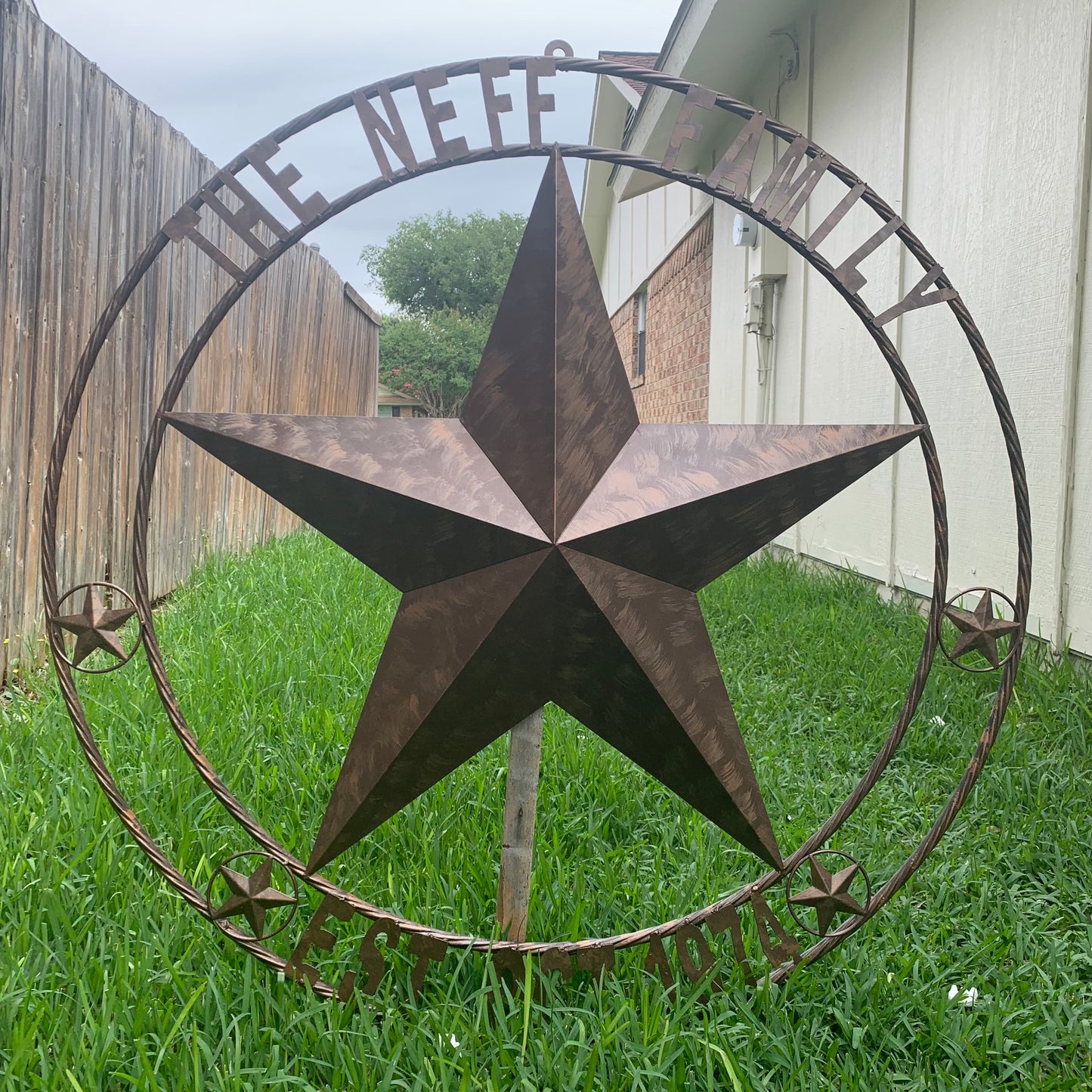 COLOMINA STYLE YOUR CUSTOM NAME BARN STAR BRONZE BRUSH COPPER METAL STAR 3d TWISTED ROPE RING COLOMINA WESTERN HOME DECOR RUSTIC VINTAGE HANDMADE 24",32",36",40",42",44",46",50"