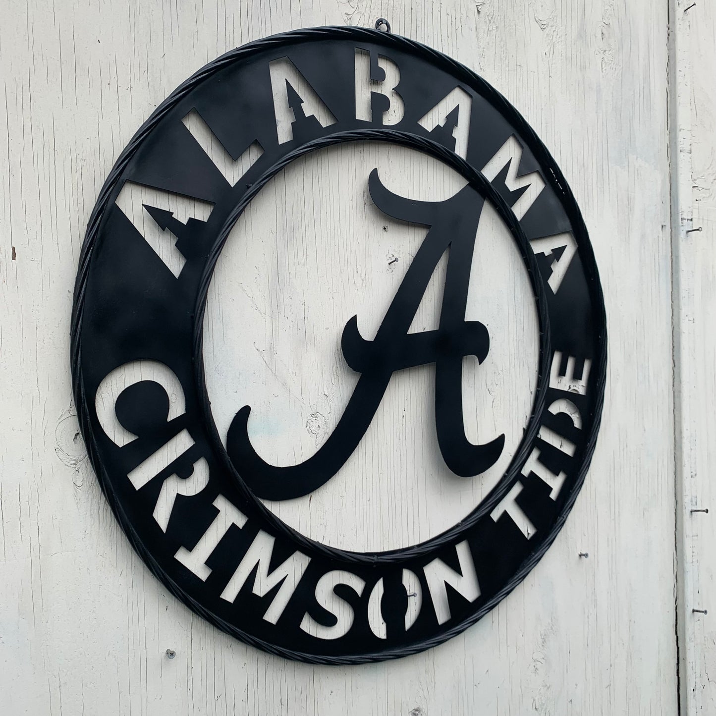 ALABAMA CRIMSON TIDE BLACK WIDE BAND RING LASERCUT CUSTOM METAL VINTAGE TEAM CRAFT HANDMADE