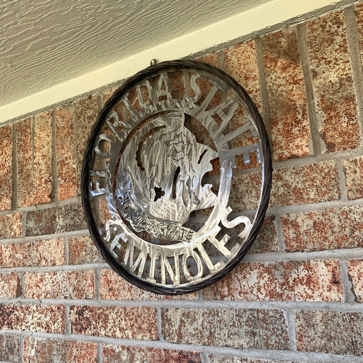 FSU FLORIDA STATE SEMINOLES INDIAN CUSTOM RAW METAL VINTAGE CRAFT TEAM SIGN HANDMADE