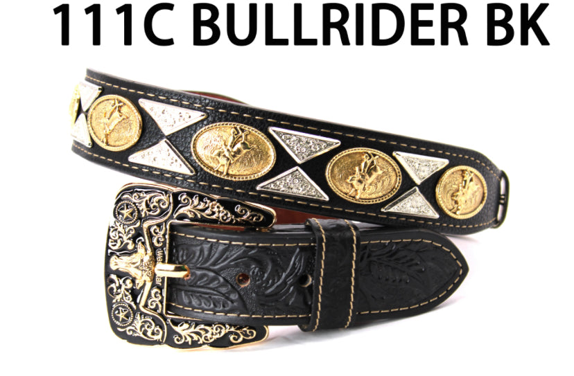 WS111C BULLRIDER LEATHER BLACK BELT WESTERN BELTS FASHION NEW STYLE