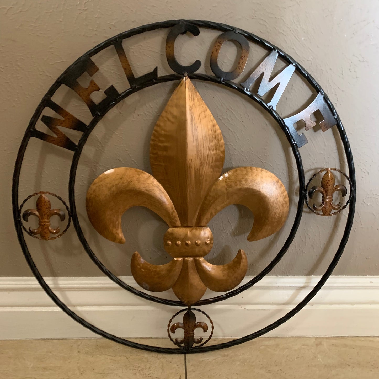 24", 32" WELCOME FLEUR DE LIS METAL WALL ART WESTERN HOME DECOR GOLD & BLACK #EH10251