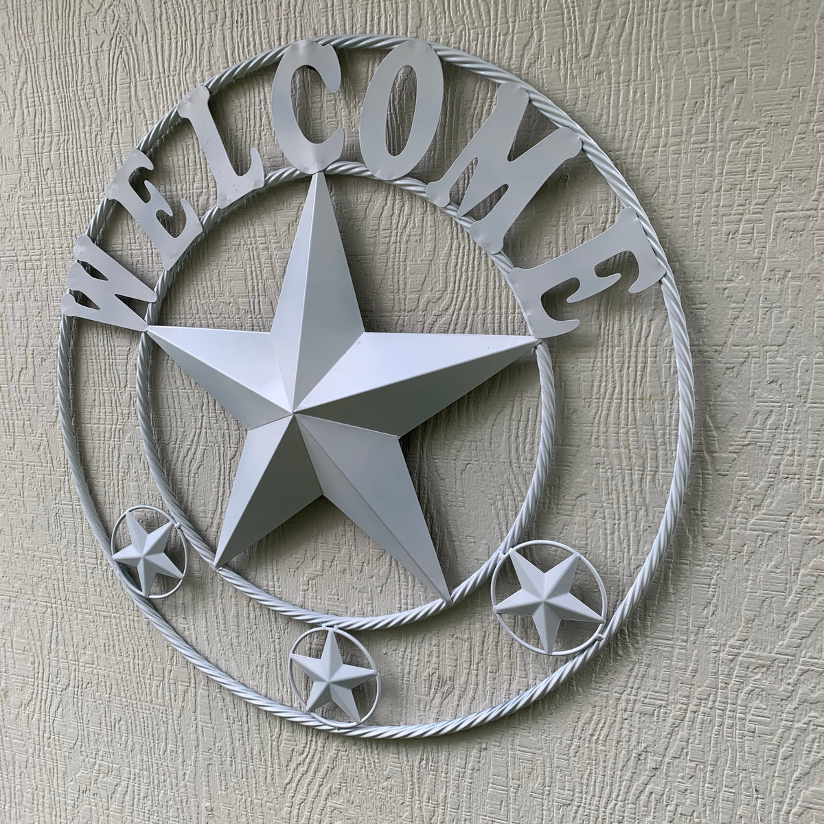 WELCOME WHITE STAR BARN STAR METALTWISTED ROPE RING LONESTAR WESTERN HOME DECOR HANDAMDE NEW 18",20",24",32",36",40",50"