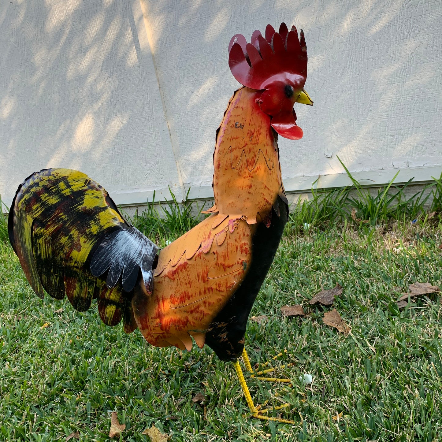 #34-025 RUSTIC ORANGE RED ROOSTER 18",30",40" GARDEN METAL ANIMAL SCULPTURE METAL DECOR ORNAMENT 16"L x 20" high