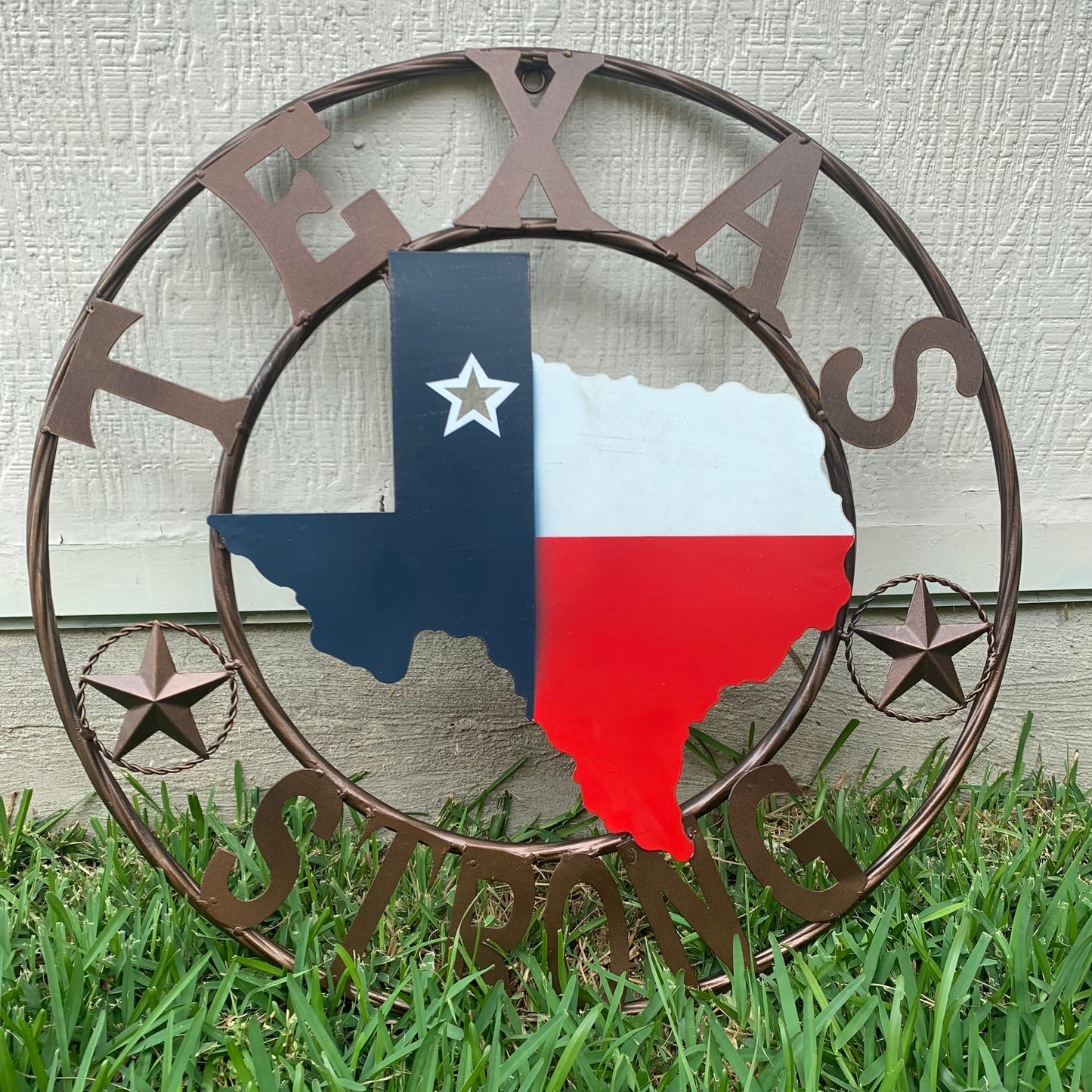 TEXAS STRONG BARN METAL WALL ART SIGN WESTERN HOME DECOR RED WHITE BLUE HANDMADE #EH13213
